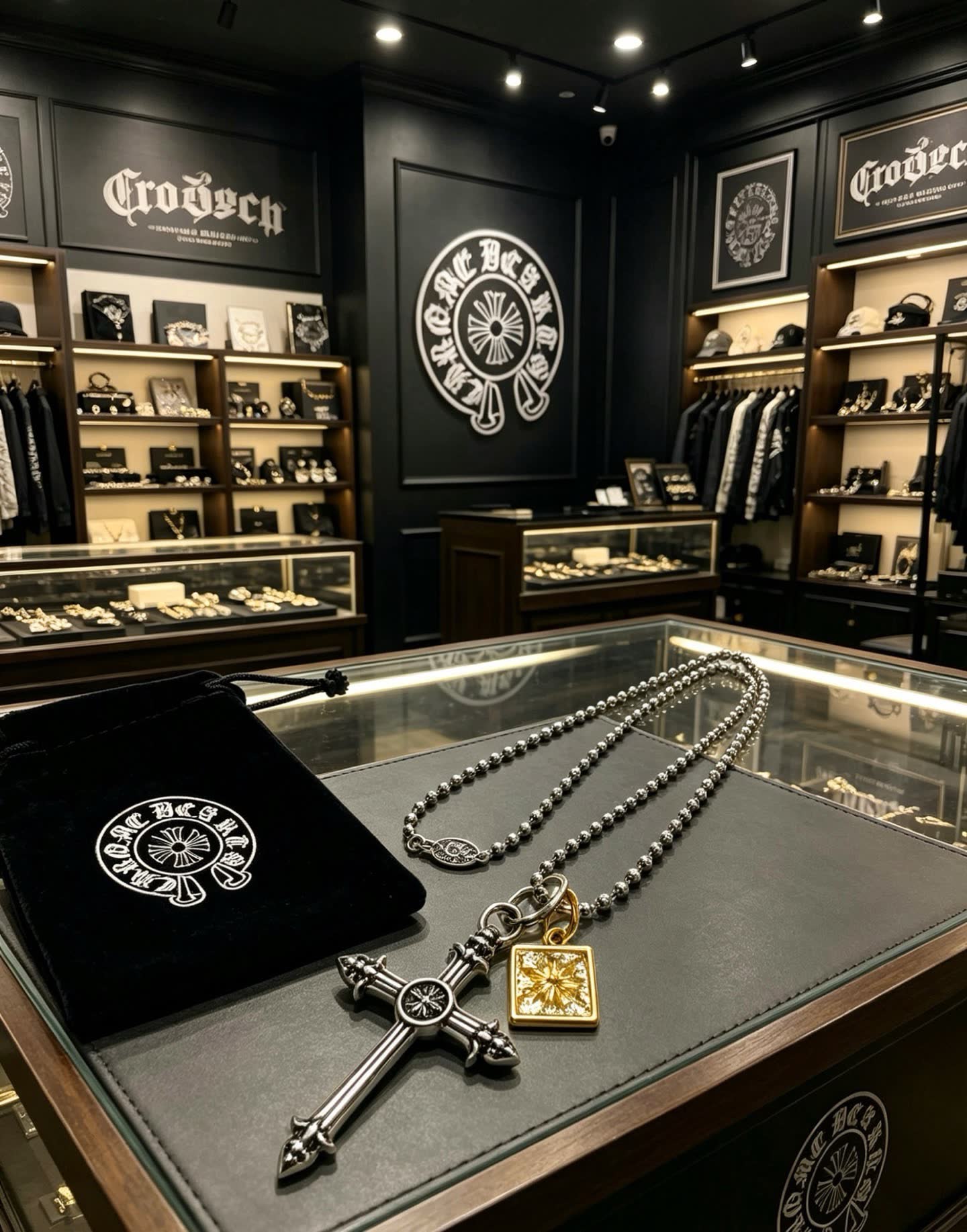 Chrome Hearts Tome Beads Cross Pendant Necklace